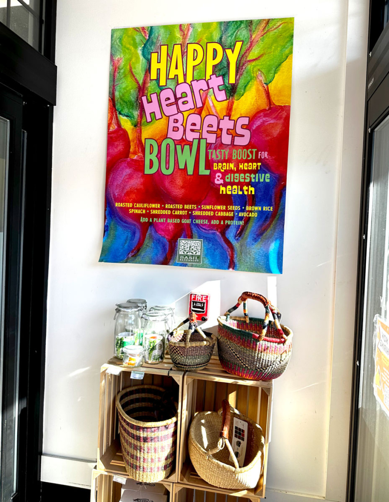Happy Hearts Beets Bowl poster in store foyer